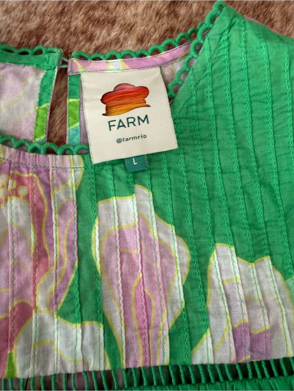FARM Rio Green Pink Floral Flutter Sleeve Blouse Top Womens Large - Picture 5 of 15